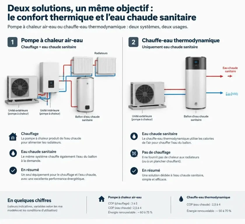 Comparaison entre pompe à chaleur air-eau et chauffe-eau thermodynamique