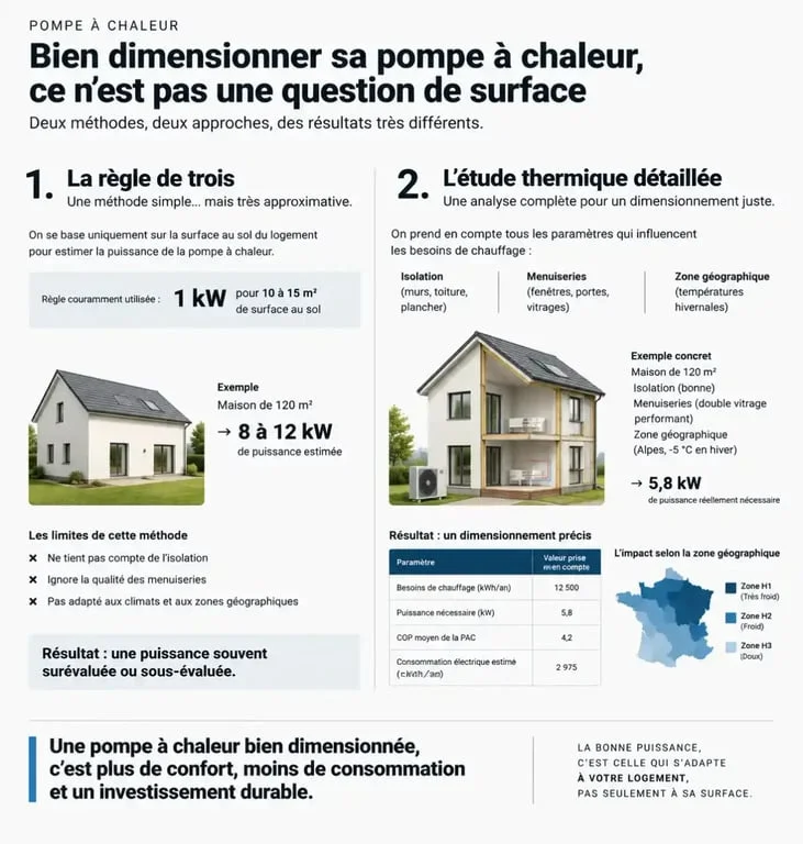 Comparaison entre dimensionnement simplifié et étude thermique pour l'installation d'une pompe à chaleur