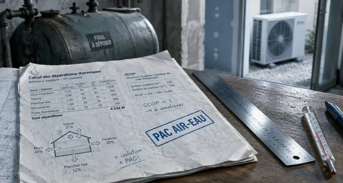 Remplacement d'une chaudière fioul par une PAC : pourquoi le calcul de déperditions est votre seule garantie
