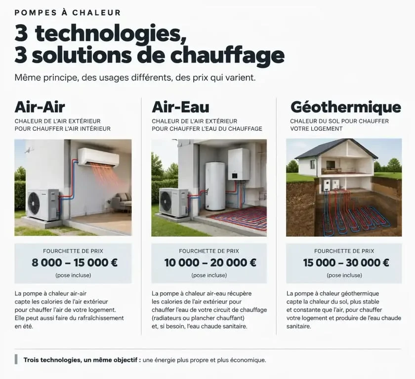 Comparatif des prix des pompes à chaleur pour maison de 150m2 selon la technologie