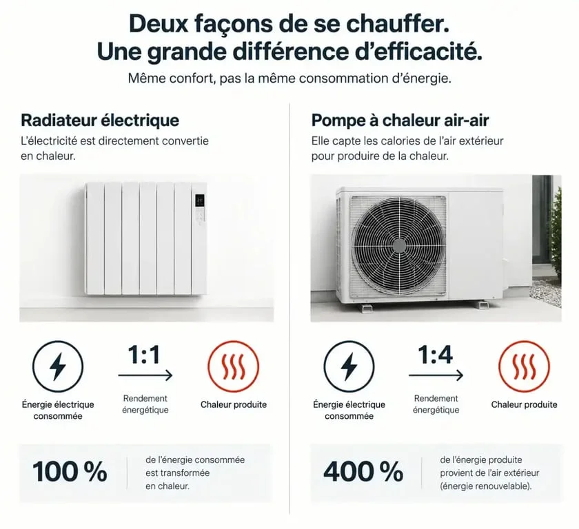 Comparaison technique entre pompe à chaleur et radiateur électrique pour le chauffage