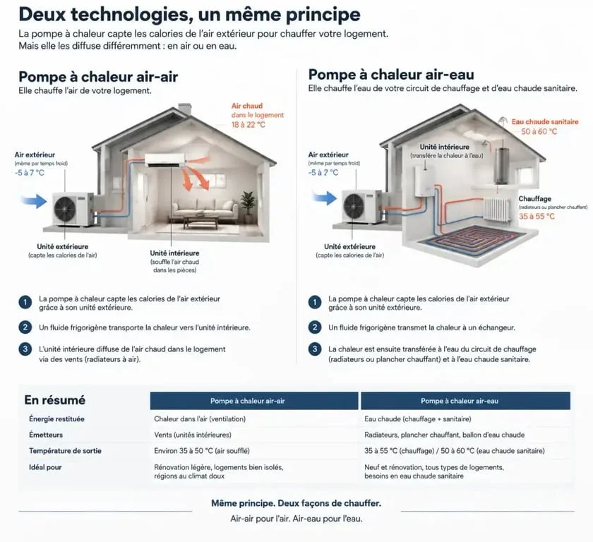 Comparaison technique entre pompe à chaleur air-air et air-eau Mitsubishi